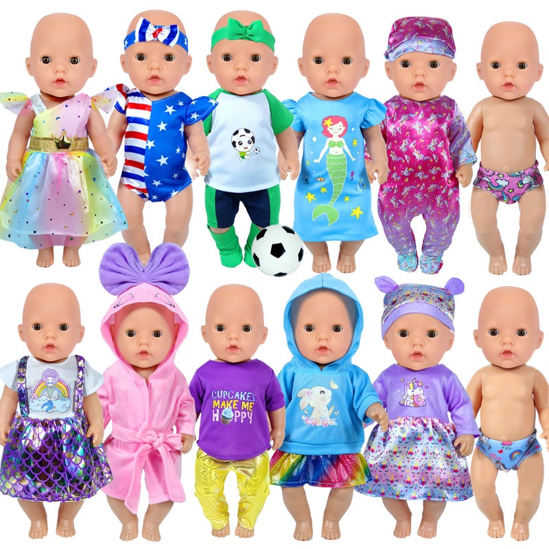 WONDOLL 10 Sets 14-16-Inch-Baby-Doll-Clothes-Outfits Dress Headbands Accessories Compatible with 43cm New Born-Baby-Doll  15-inch-Baby-Doll  18-Inch Doll - Image 1
